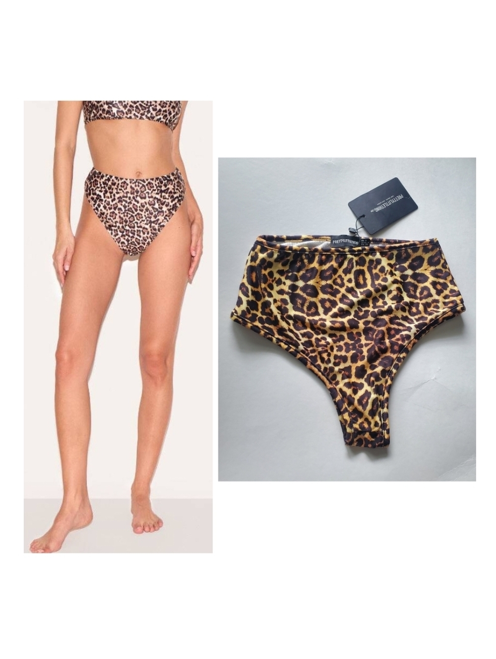 Pretty Little Thing High Rise Leopard Animal Print Sexy Cheeky Bikini Bottoms 4